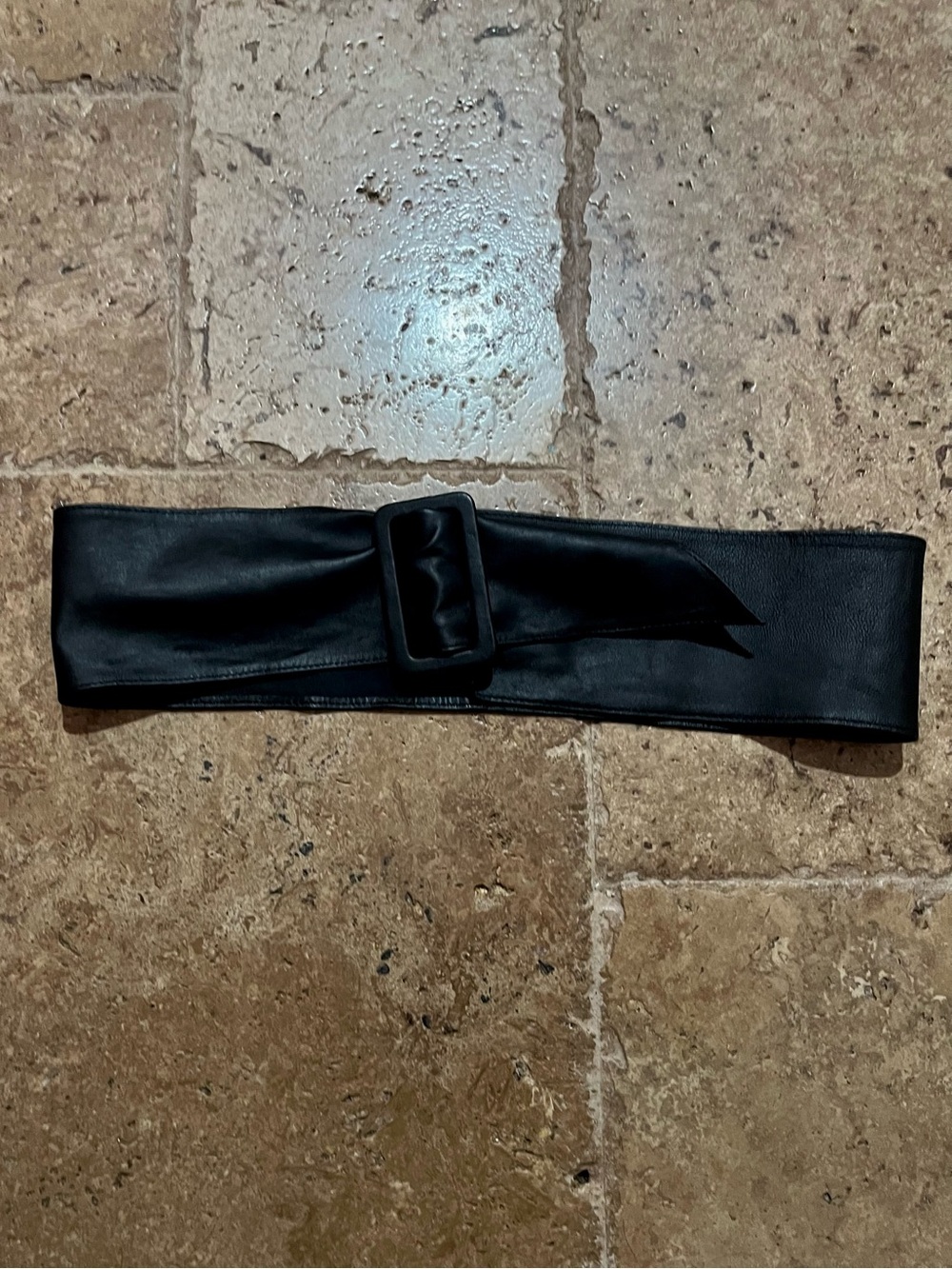 Vintage Leather Wide Black Wrap Waist Belt Size S